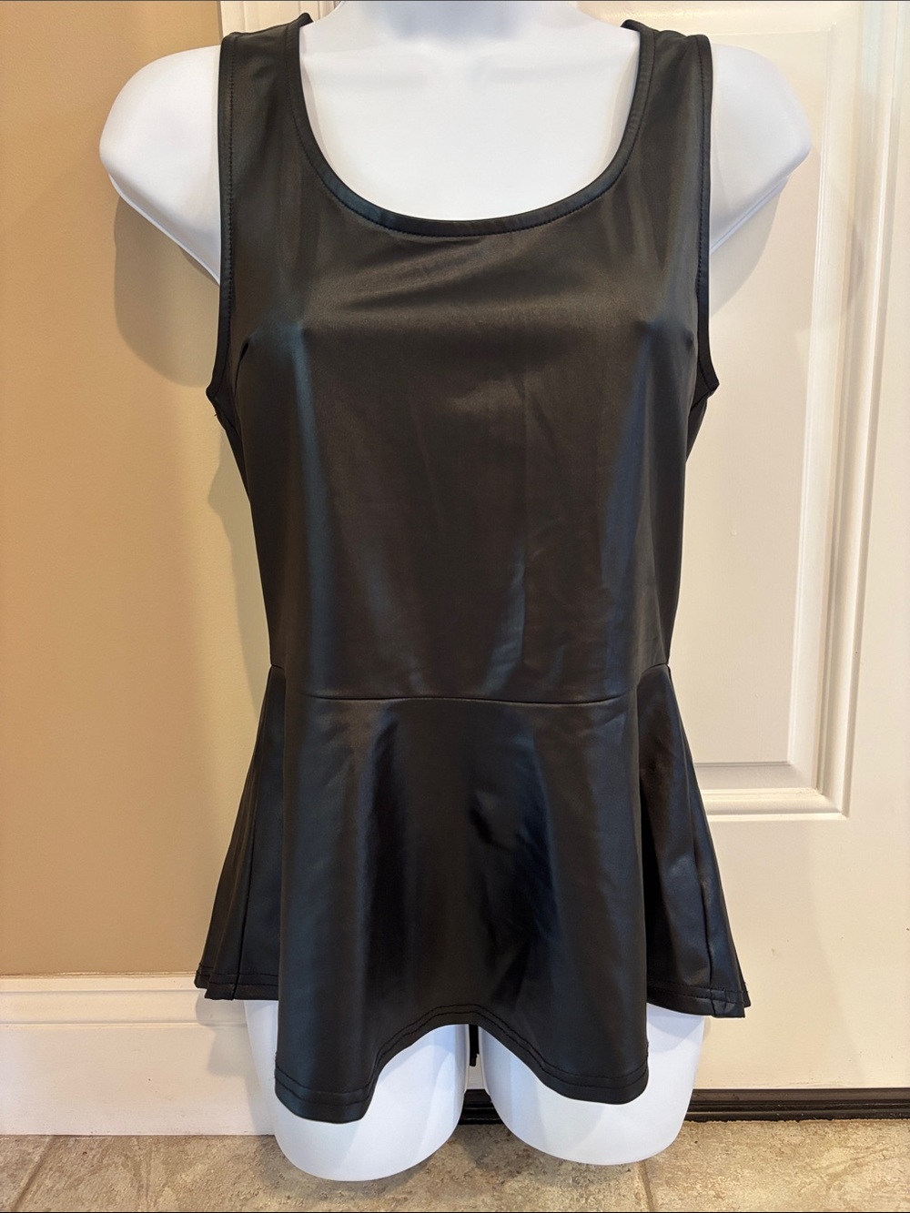 Cecico Black Faux Leather Peplum Tank